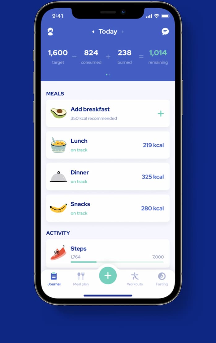 The graph shows weight loss progress and the table with calorie tracking statistics